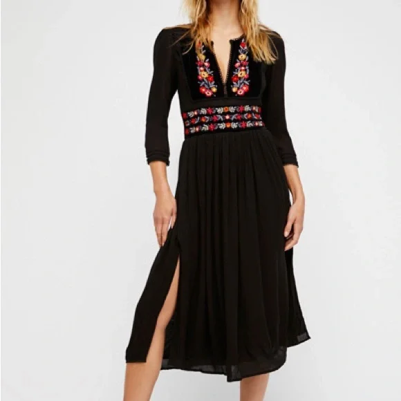 Free People Flora Embroidered Floral Midi Dress Boho - Picture 3 of 14